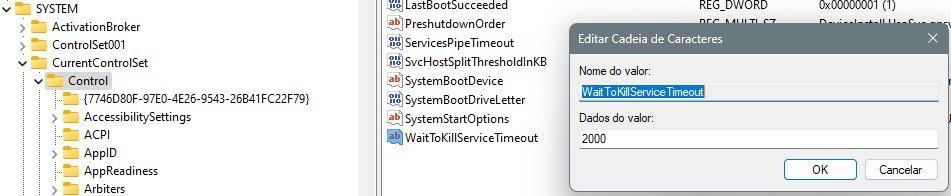 registro do windows WaitToKillServiceTimeout