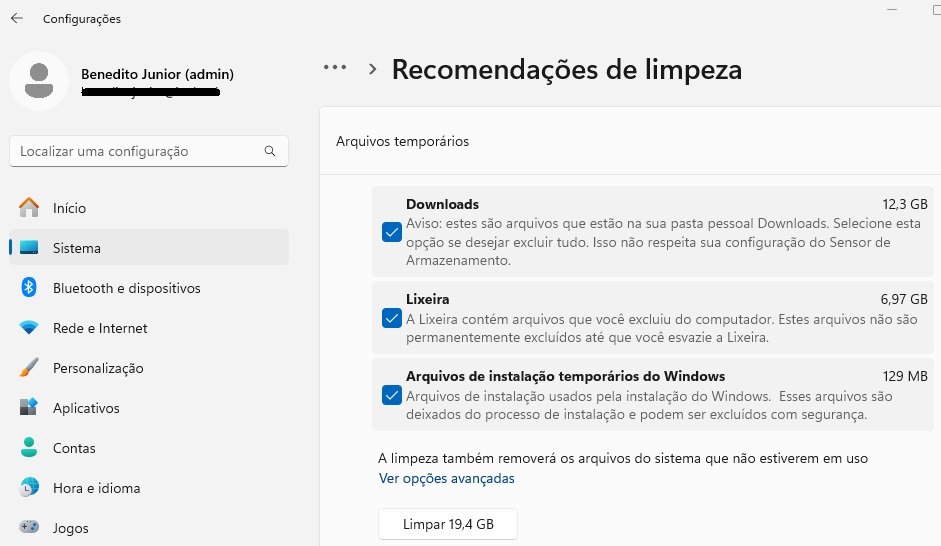 recomendação de limpeza do windows 11