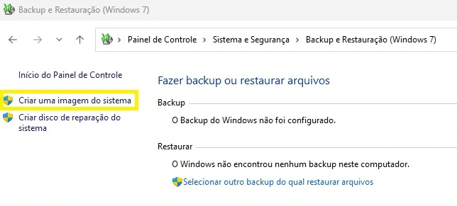 windows criação imagem de recuperação