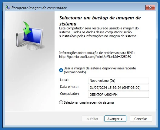 windows recuperação imagem