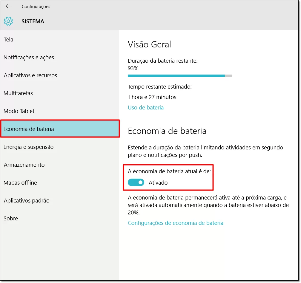 windows economia de bateria