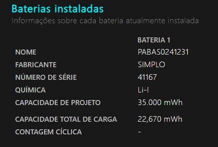 saúde da bateria do computador