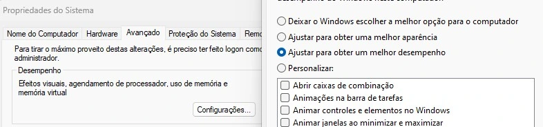 ajustes de desempenho do windows