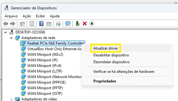 atualizar drive de rede no windows