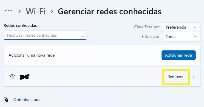 remover rede sem fio no windows