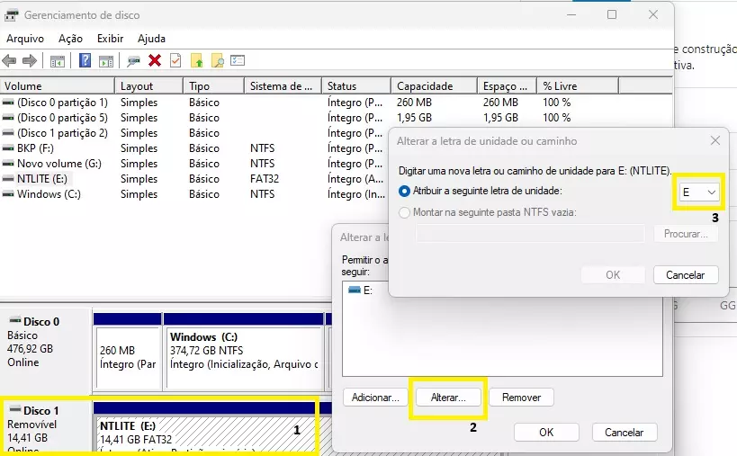 windows substituir a letra da unidade