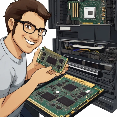 pessoa com peças de pc nas mãos