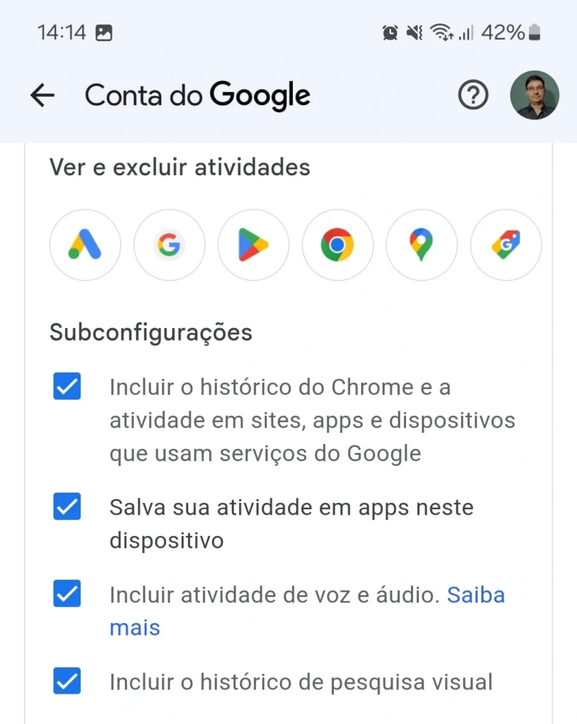 smartphone subconfigurações