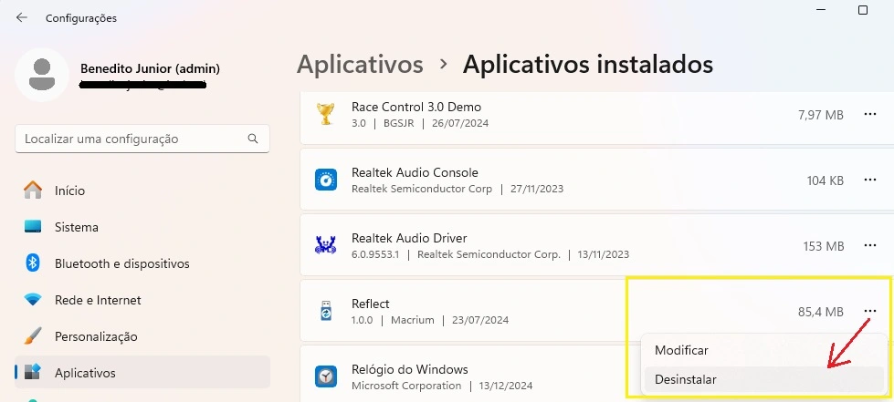 desinstalando programas desnecessários