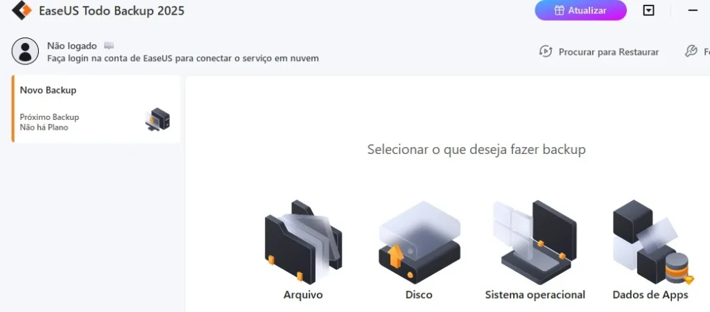 eraseus escolher tipo de backup