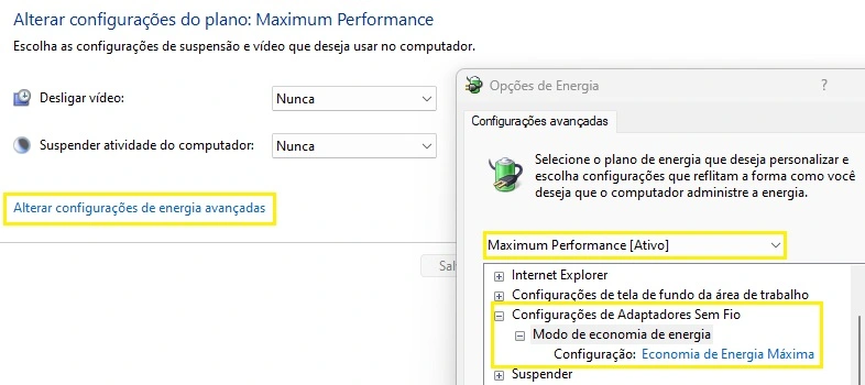 desempenho máximo de energia no windows