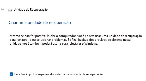 criar unidade de recuperação do windows