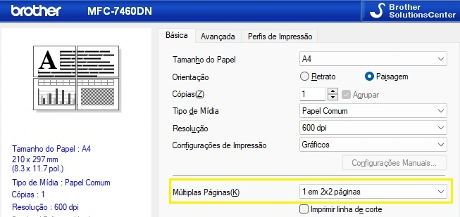 impressão de páginas múltiplas