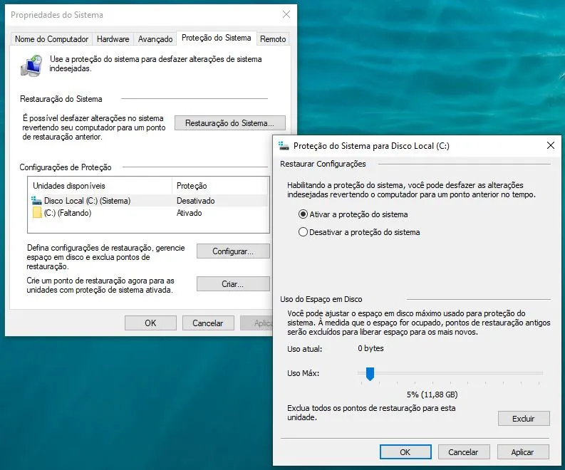 como criar ponto de restauração no windows
