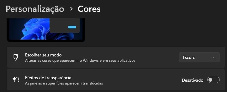 windows efeitos de transparência