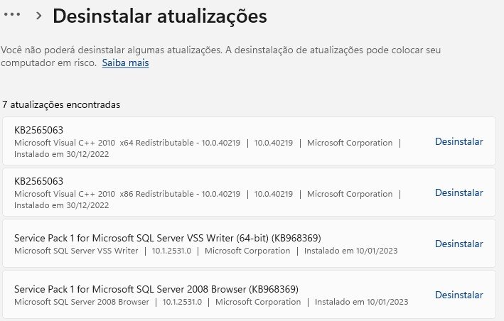 desinstalar atualizacoes windows
