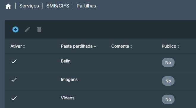 omv compartilhamento pastas